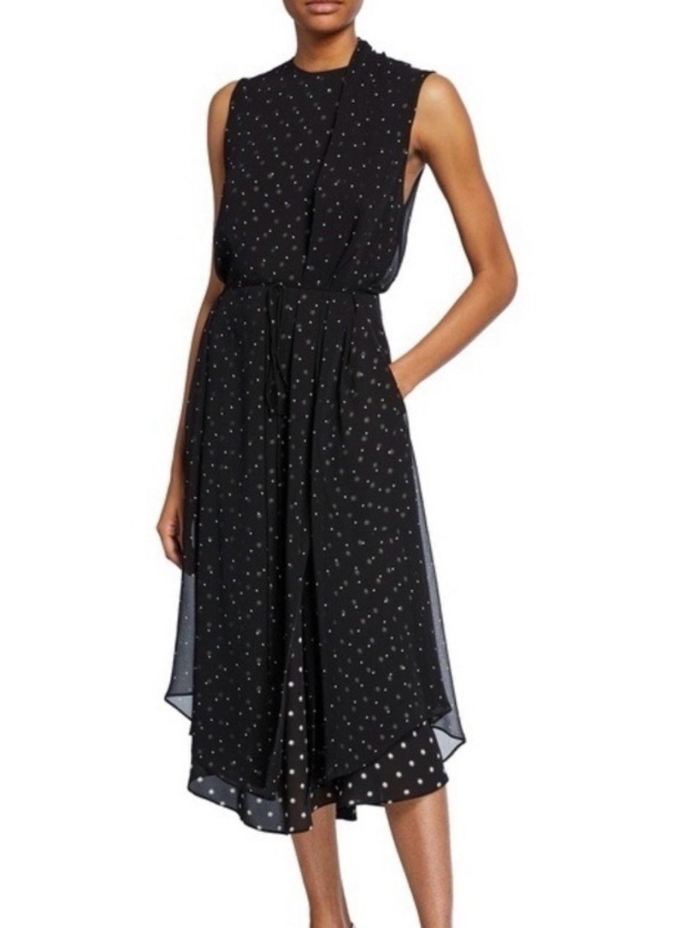 Sleeveless Black Polka Dot Midi Dress